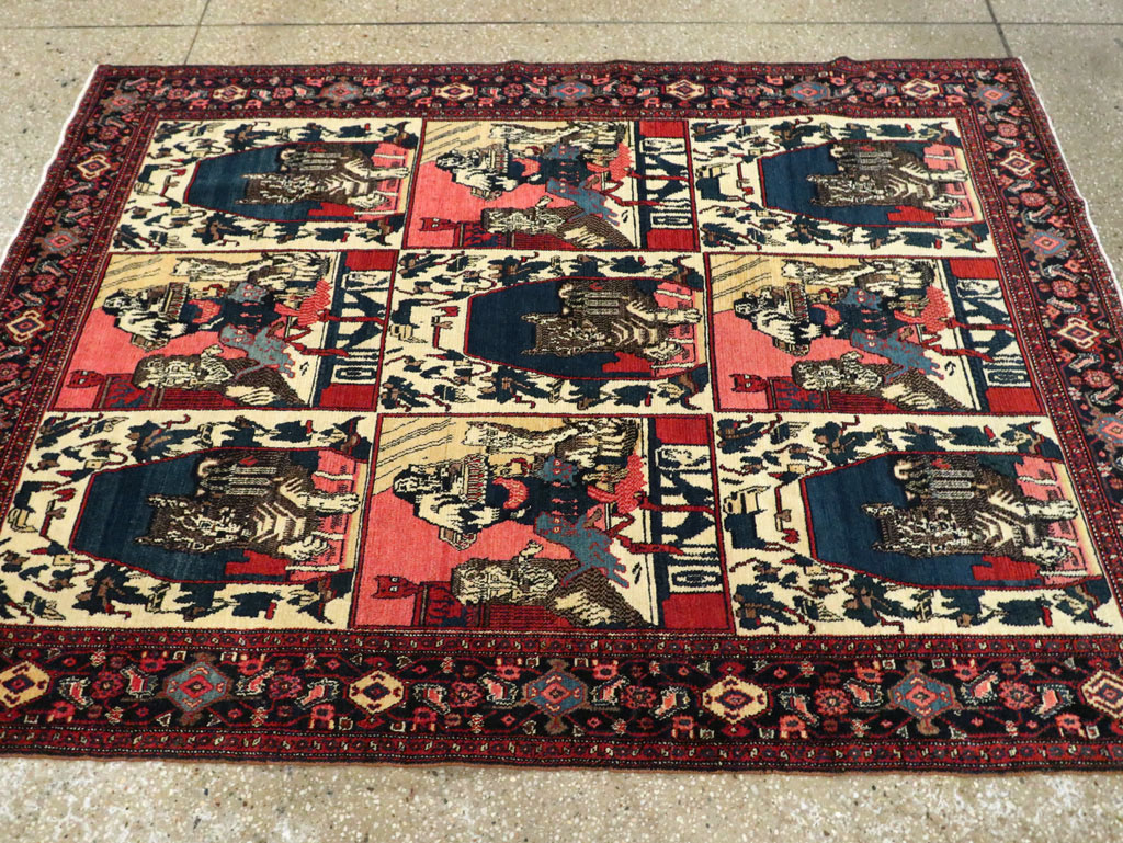 Vintage Persian Senneh  Pictorial Rug, No.28074 - Gsblank