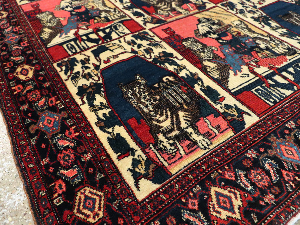 Vintage Persian Senneh  Pictorial Rug, No.28074 - Gsblank