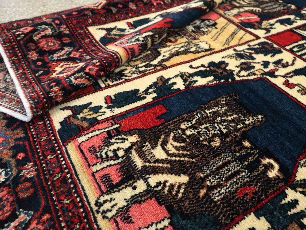 Vintage Persian Senneh  Pictorial Rug, No.28074 - Gsblank
