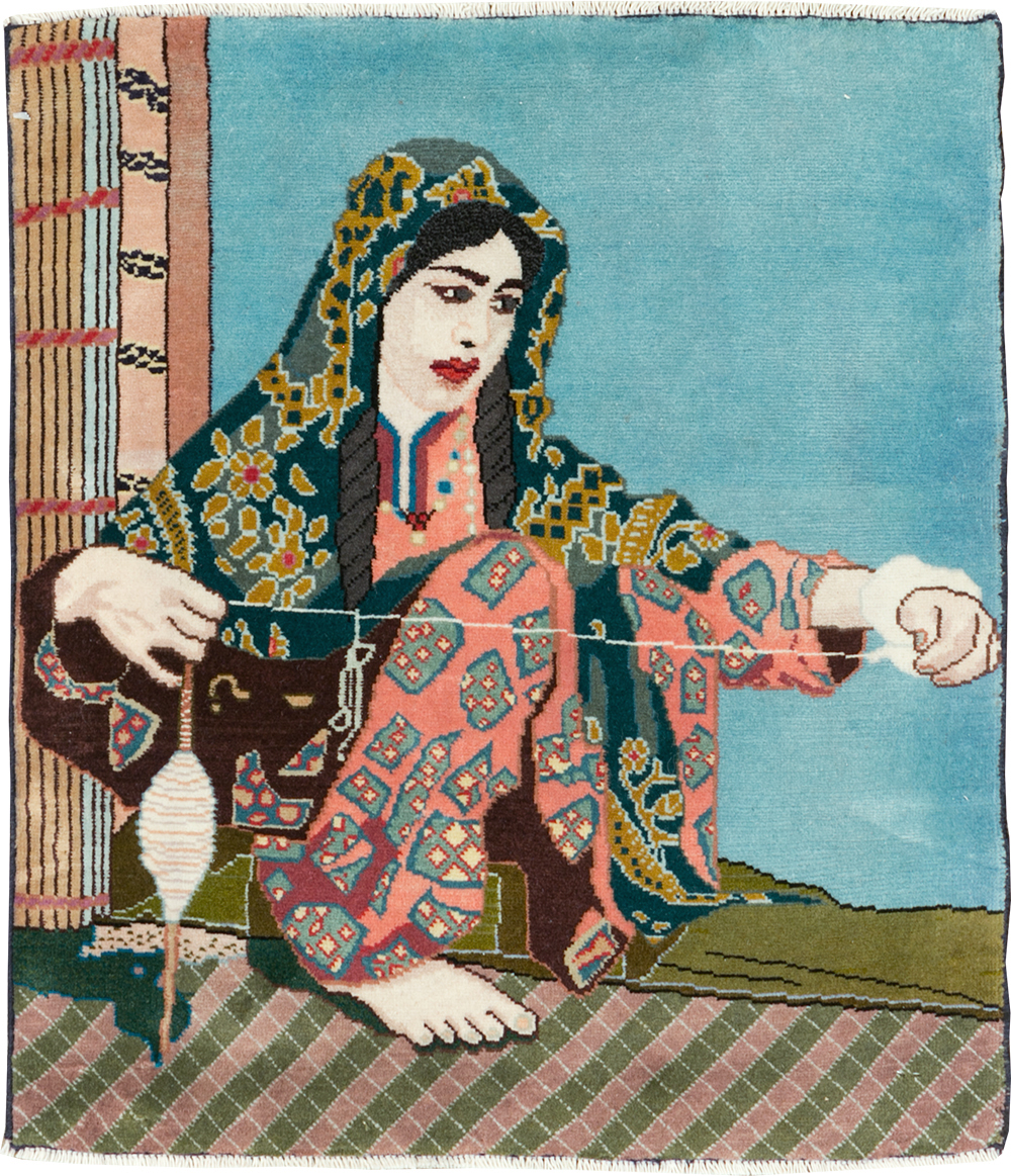 Vintage Persian Tabriz Pictorial Rug, No.28104 - Gsblank