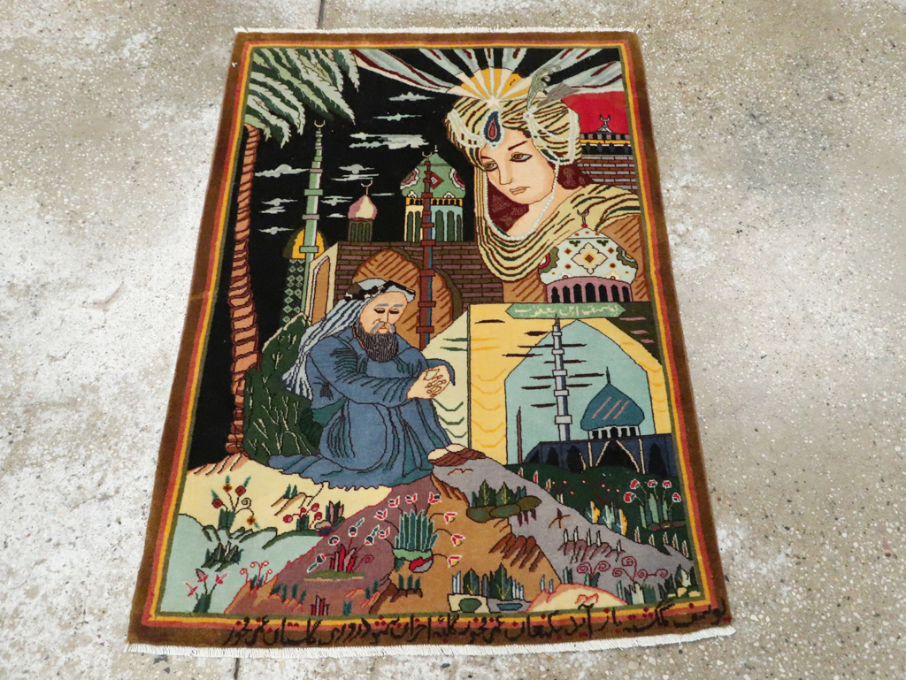 Vintage Persian Tabriz Pictorial Rug, No.28105 - Gsblank