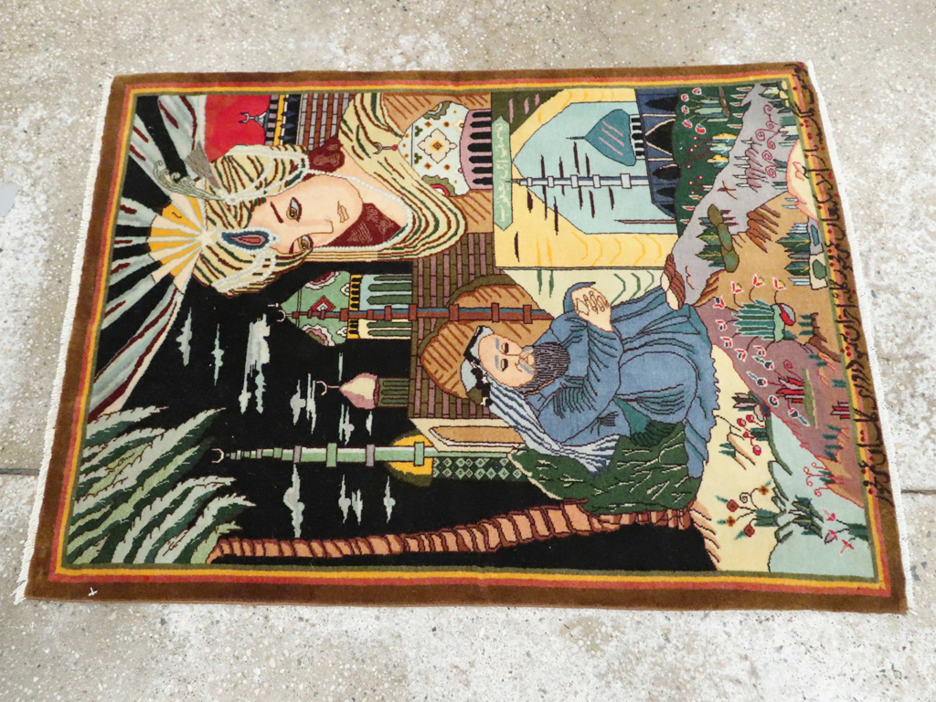 Vintage Persian Tabriz Pictorial Rug, No.28105 - Gsblank