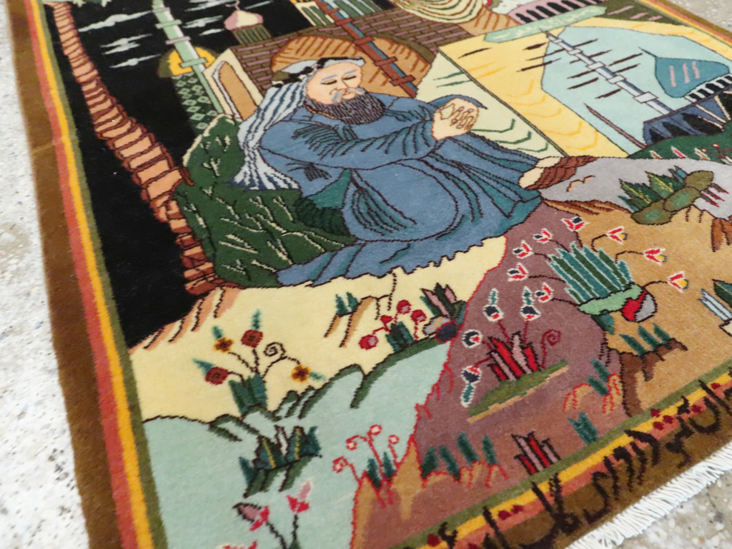 Vintage Persian Tabriz Pictorial Rug, No.28105 - Gsblank