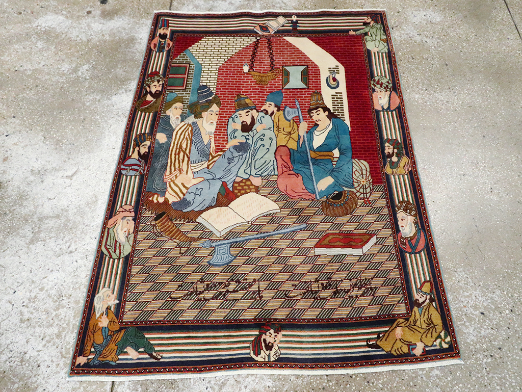 Vintage Persian Tabriz Pictorial Rug, No.28107 - Gsblank