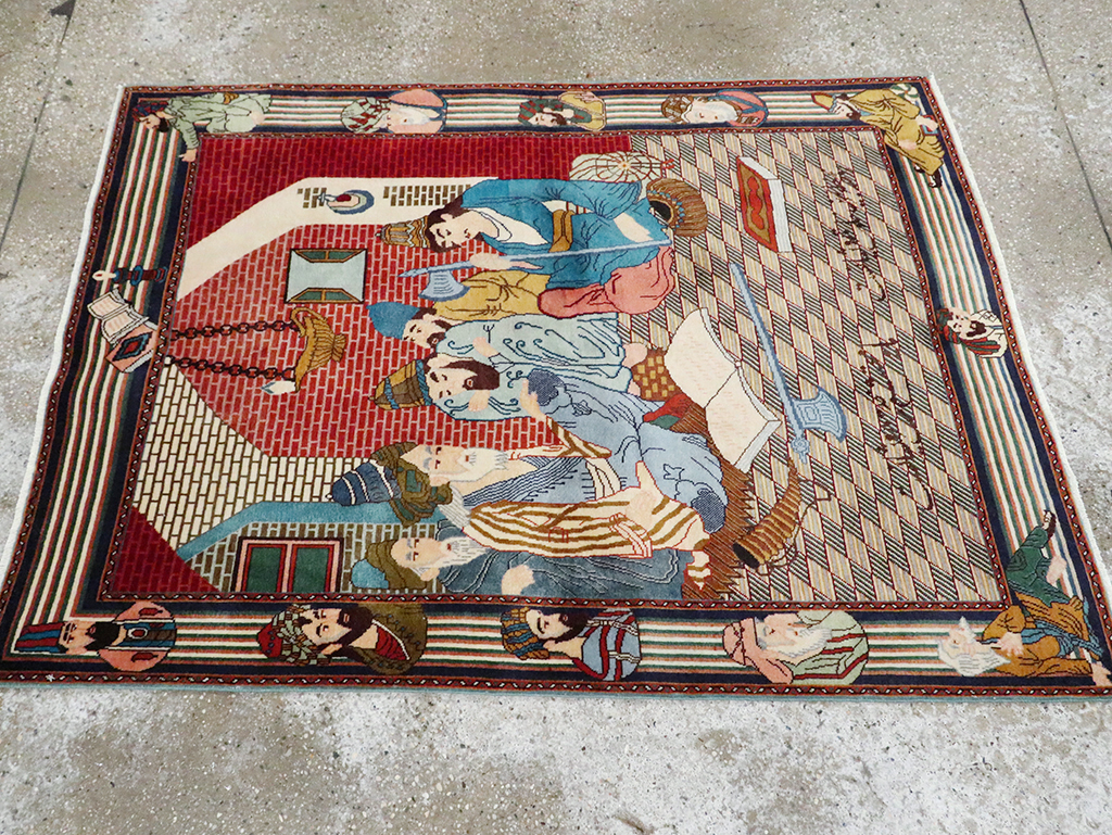 Vintage Persian Tabriz Pictorial Rug, No.28107 - Gsblank