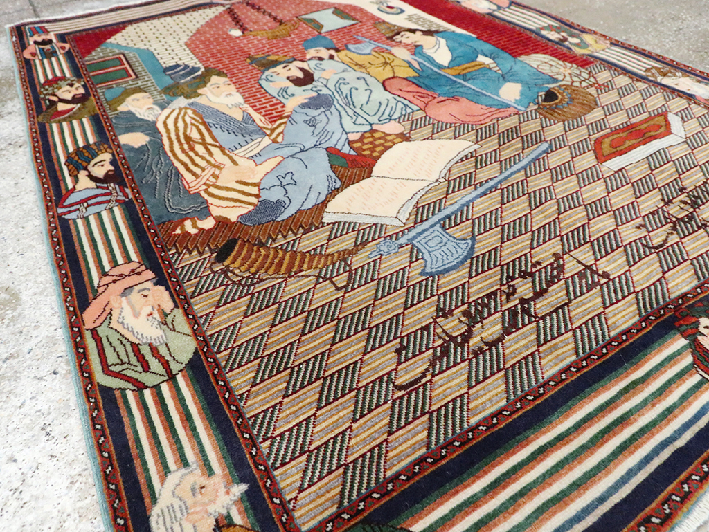 Vintage Persian Tabriz Pictorial Rug, No.28107 - Gsblank