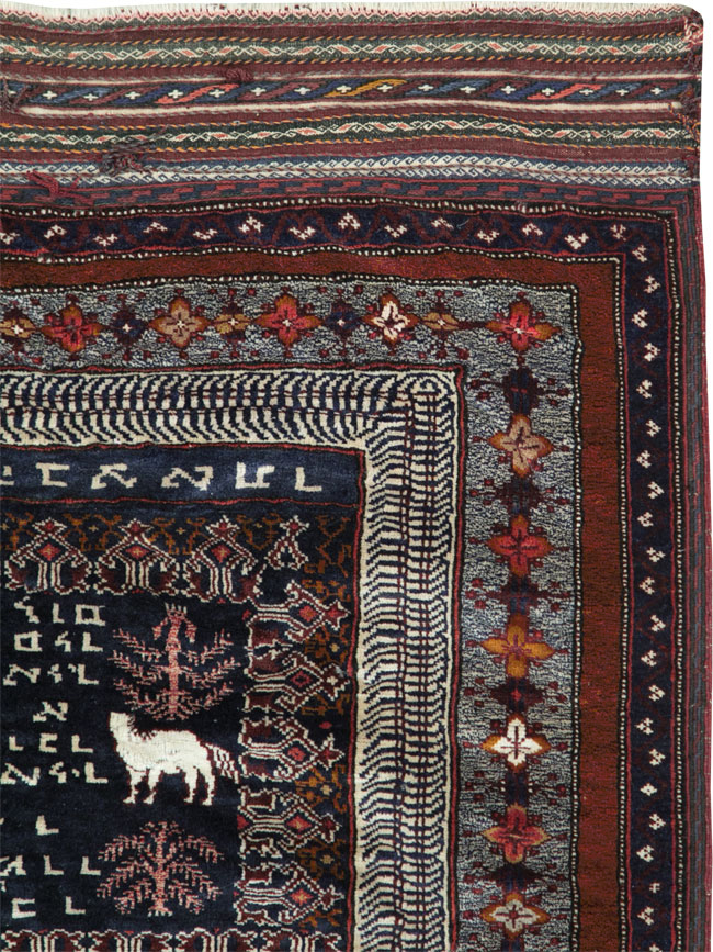 Vintage Persian Baluch Pictorial Square Rug, No.28120 - Gsblank