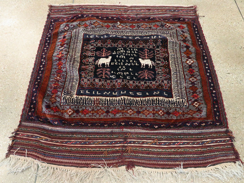 Vintage Persian Baluch Pictorial Square Rug, No.28120 - Gsblank