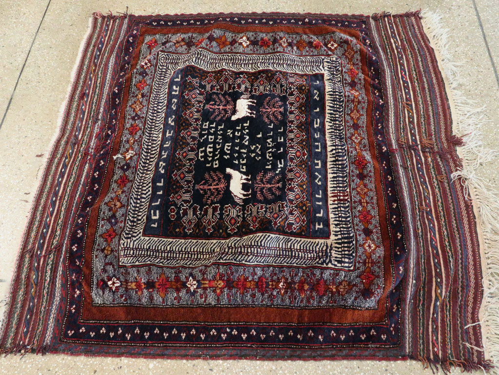 Vintage Persian Baluch Pictorial Square Rug, No.28120 - Gsblank