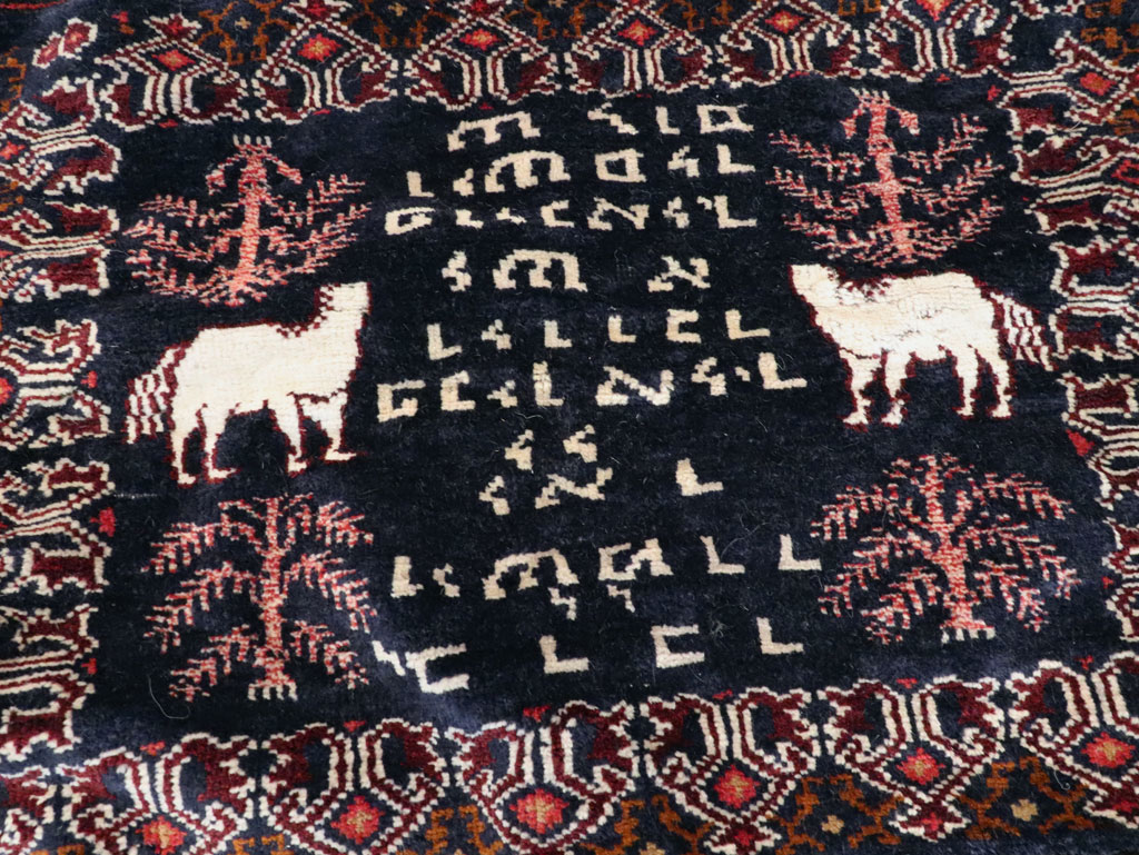 Vintage Persian Baluch Pictorial Square Rug, No.28120 - Gsblank