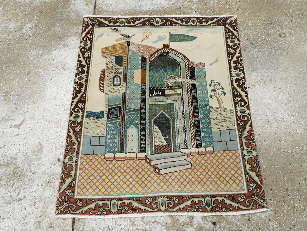 Vintage Persian Pictorial Tabriz Rug, No.28135 - Gsblank