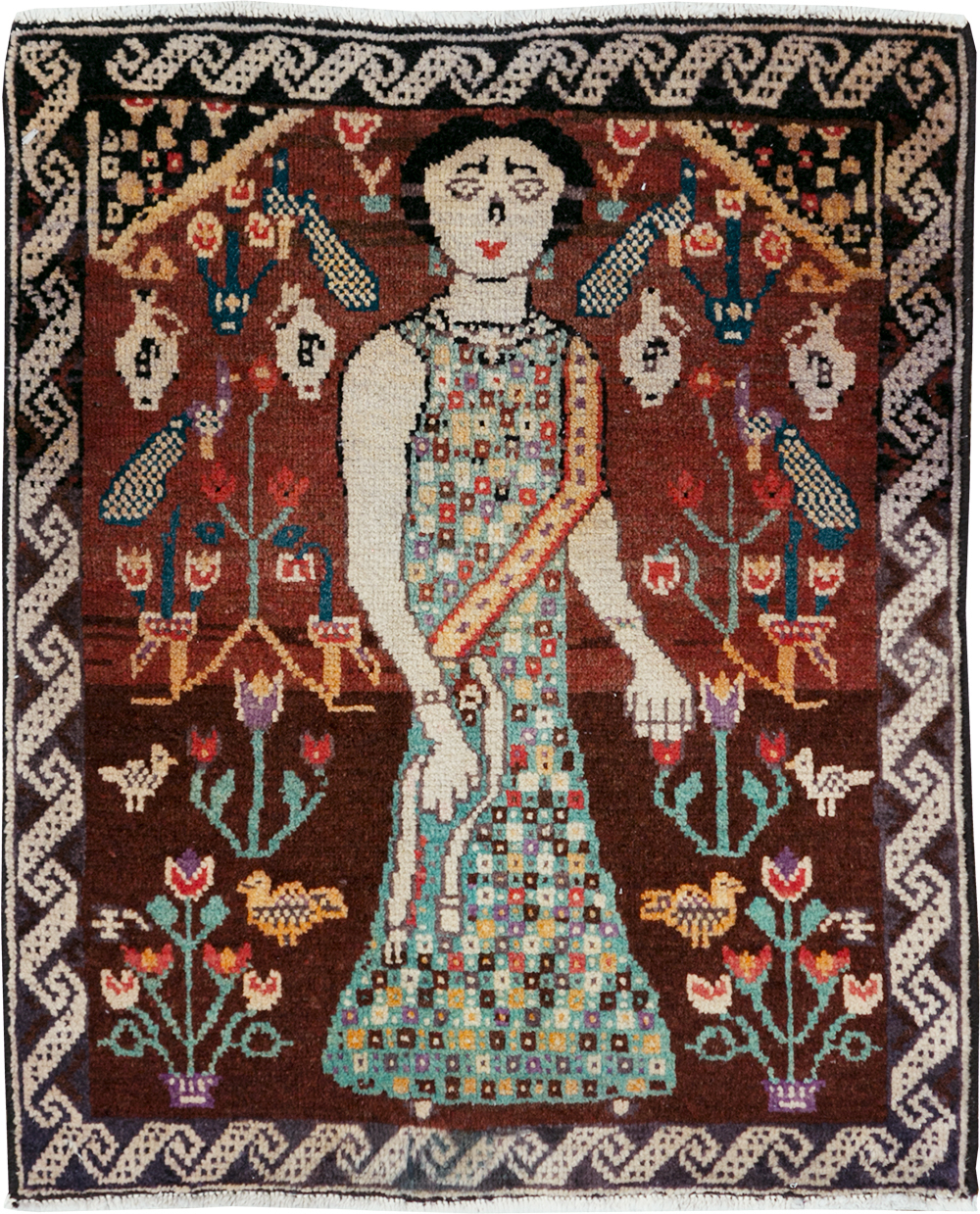 Vintage Persian Hamadan Pictorial Rug, No.28161 - Gsblank