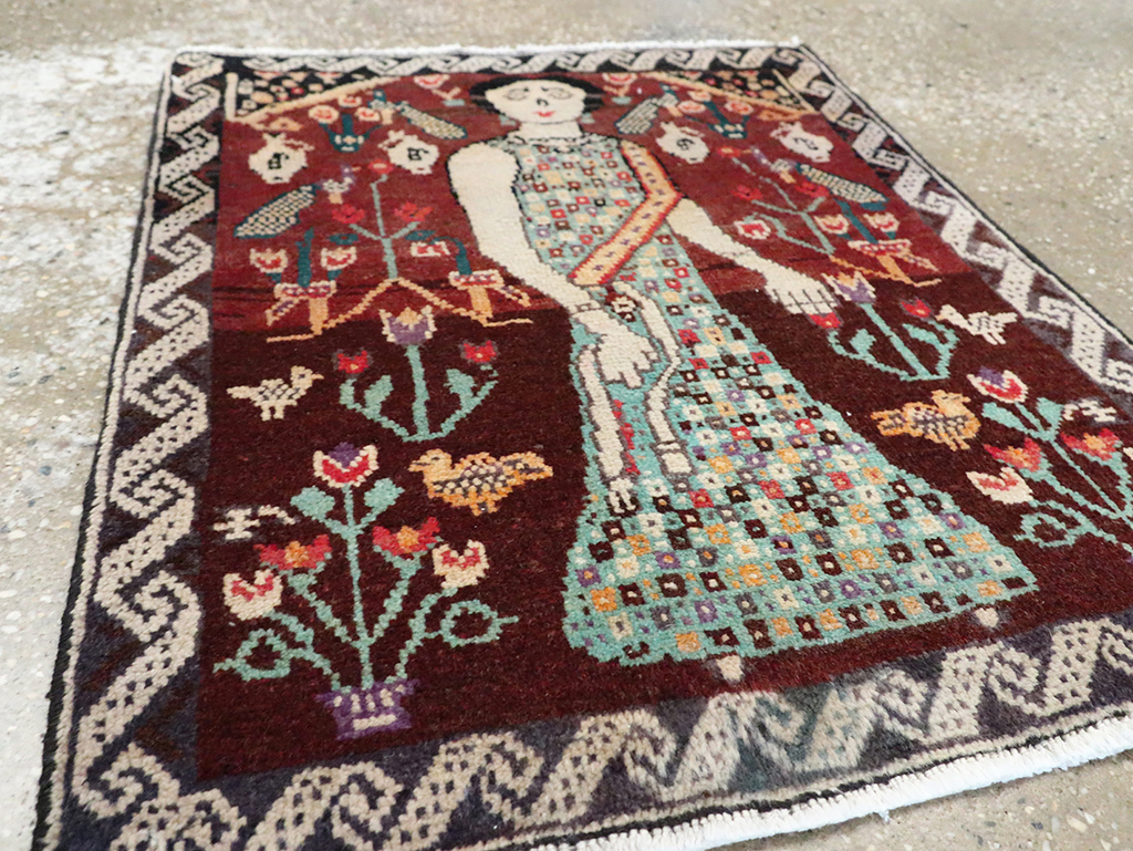 Vintage Persian Hamadan Pictorial Rug, No.28161 - Gsblank