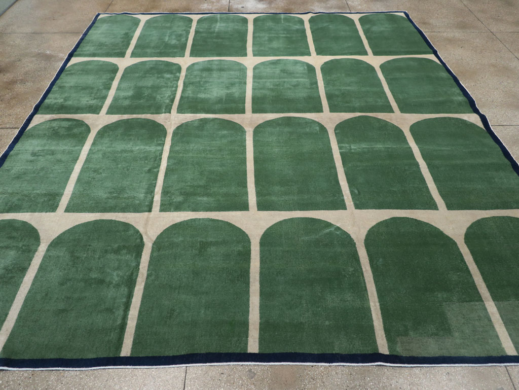 Vintage Turkish Anatolian Art Deco Style Square Room Size Carpet, No.28193 - Gsblank