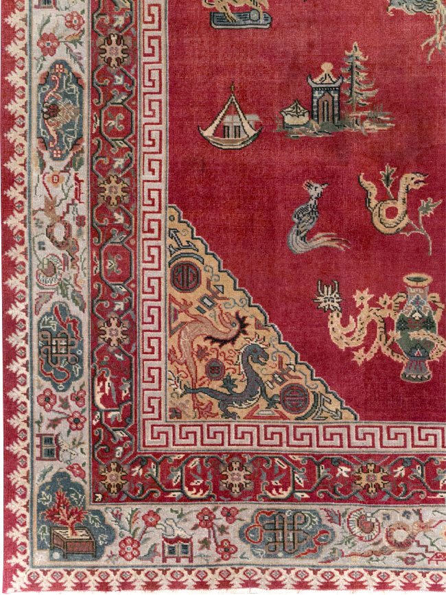 Chinese Inspired Vintage Turkish Room Size Carpet, No.28194 - Gsblank