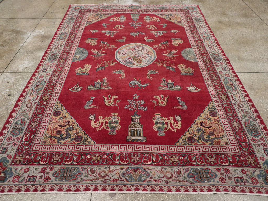 Chinese Inspired Vintage Turkish Room Size Carpet, No.28194 - Gsblank