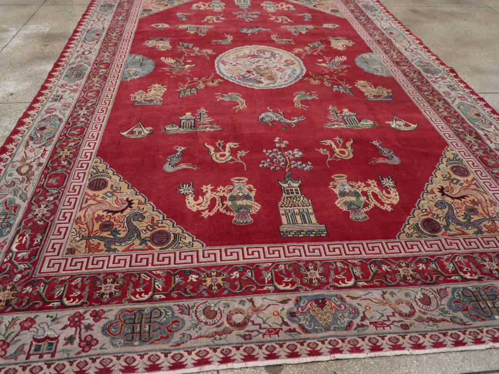 Chinese Inspired Vintage Turkish Room Size Carpet, No.28194 - Gsblank