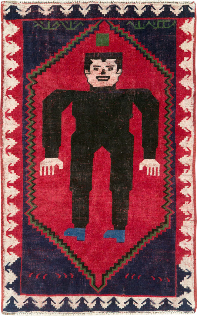 Modern Afghan Baluch Pictorial Frankenstein Throw Rug, No.28223 - Gsblank