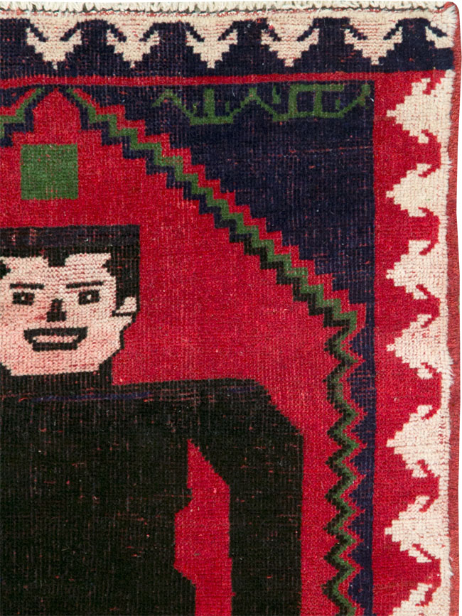 Modern Afghan Baluch Pictorial Frankenstein Throw Rug, No.28223 - Gsblank