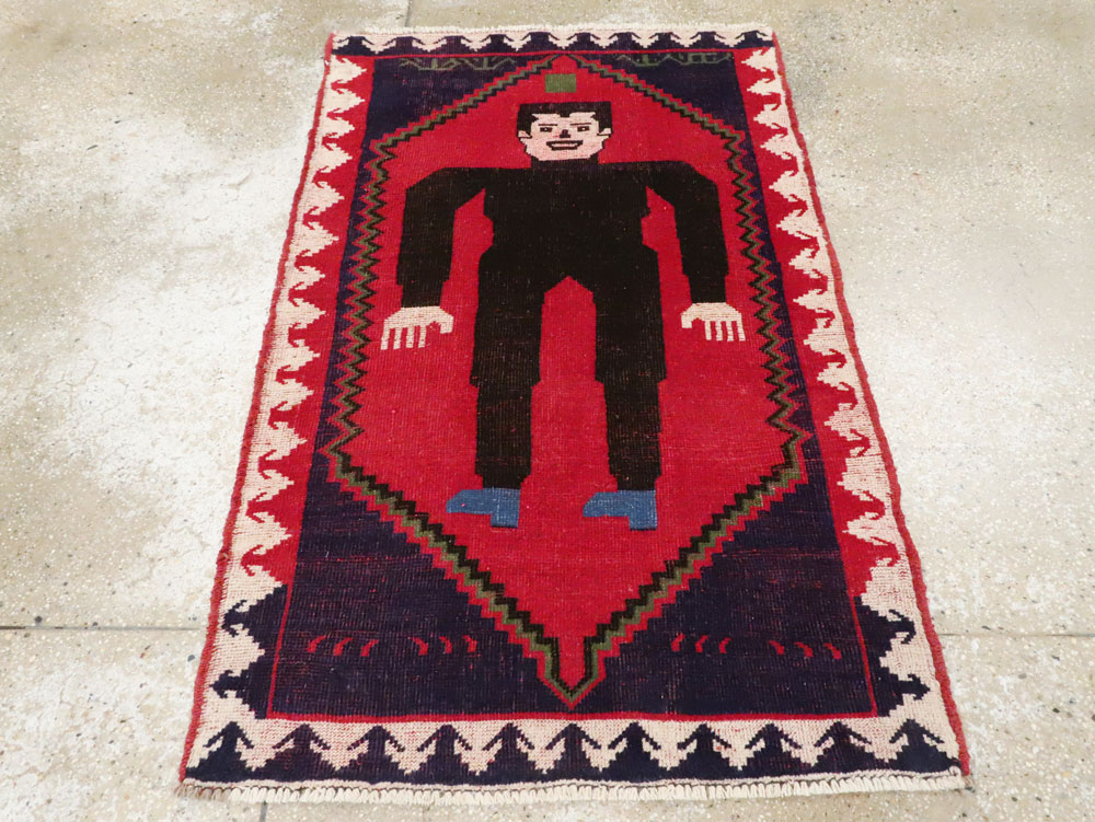 Modern Afghan Baluch Pictorial Frankenstein Throw Rug, No.28223 - Gsblank