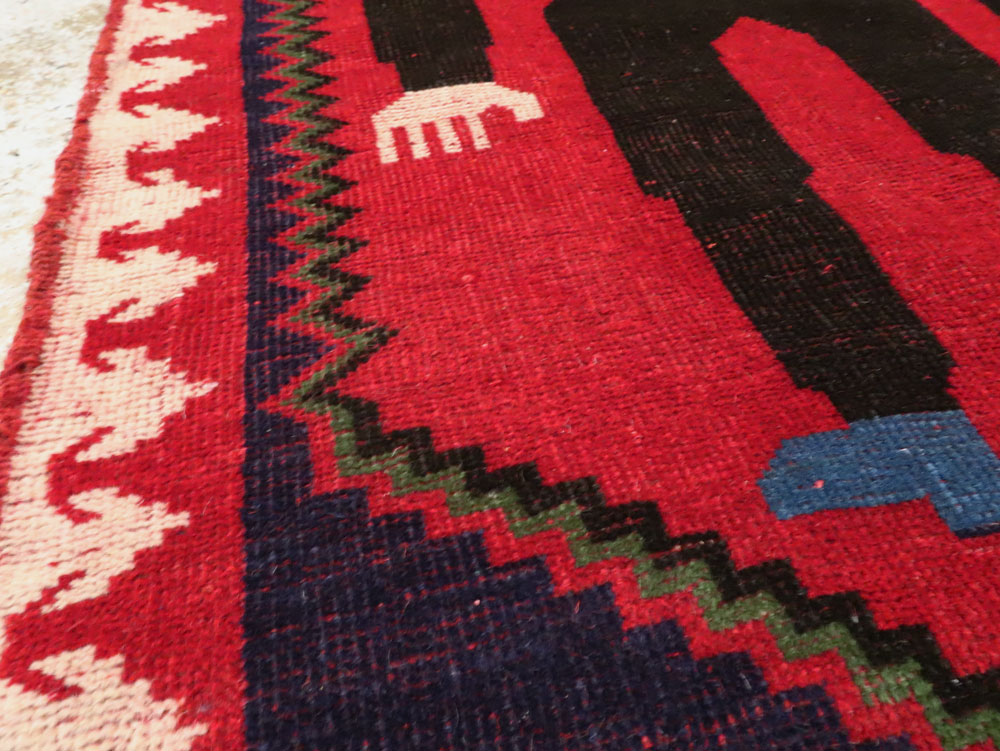 Modern Afghan Baluch Pictorial Frankenstein Throw Rug, No.28223 - Gsblank