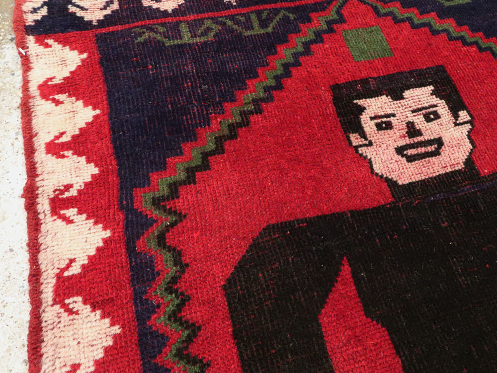 Modern Afghan Baluch Pictorial Frankenstein Throw Rug, No.28223 - Gsblank
