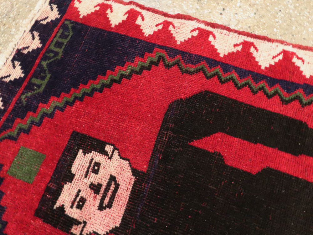 Modern Afghan Baluch Pictorial Frankenstein Throw Rug, No.28223 - Gsblank