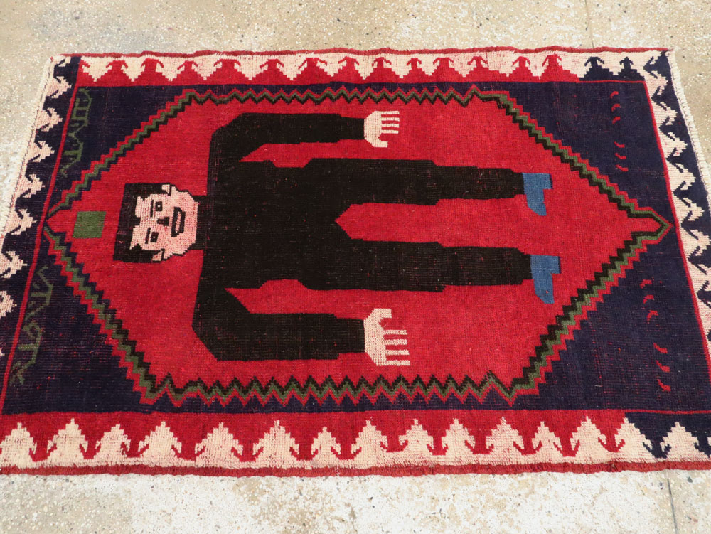 Modern Afghan Baluch Pictorial Frankenstein Throw Rug, No.28223 - Gsblank