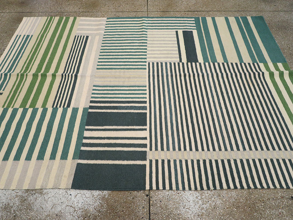 Modern Turkish Flatweave Accent Rug, No.28242 - Gsblank