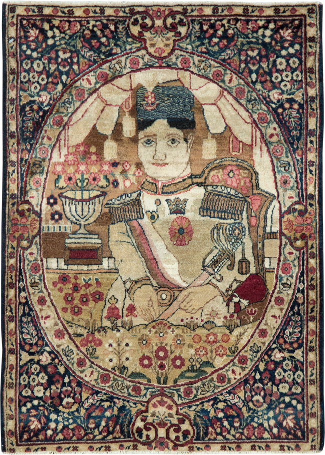 Antique Persian Lavar Kerman Pictorial Rug, No.28243 - Gsblank