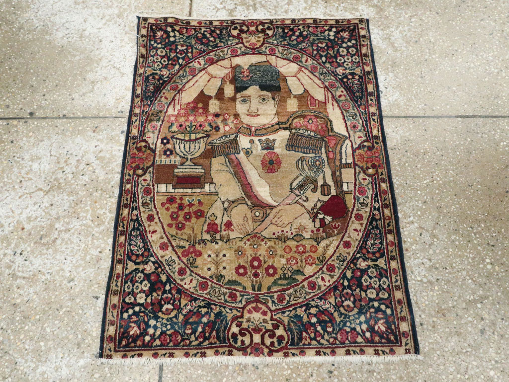 Antique Persian Lavar Kerman Pictorial Rug, No.28243 - Gsblank
