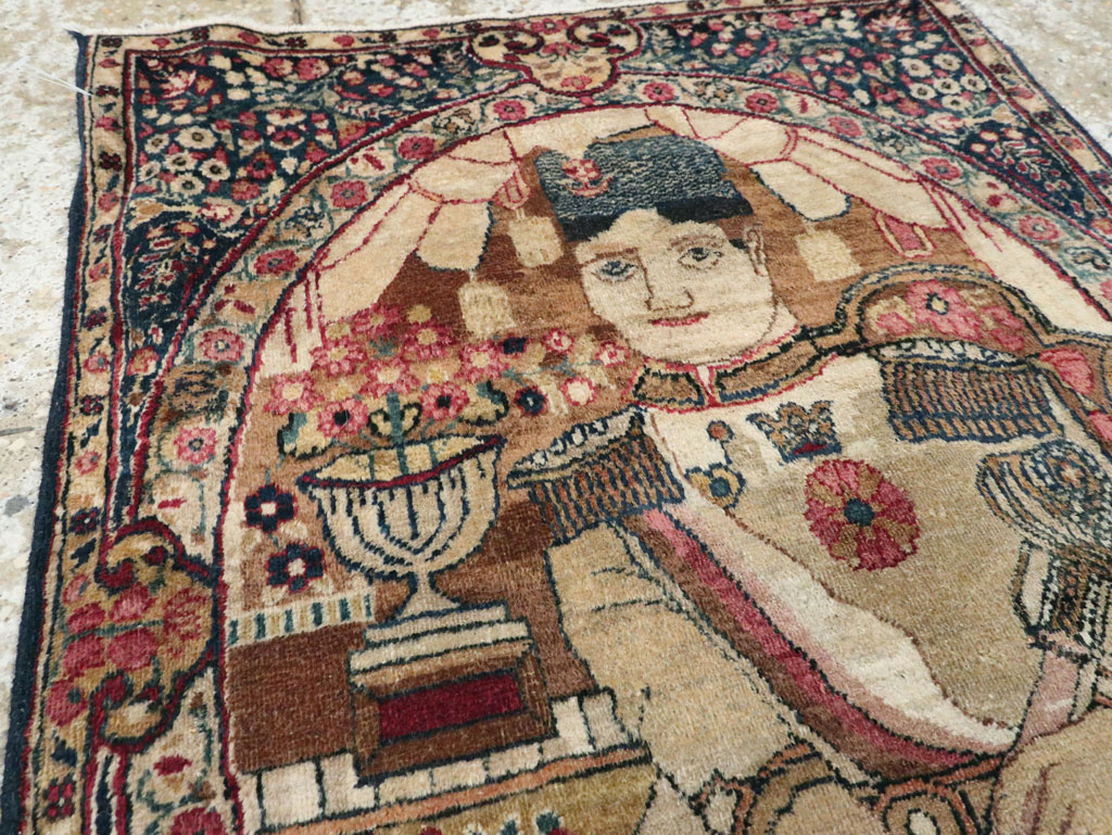 Antique Persian Lavar Kerman Pictorial Rug, No.28243 - Gsblank