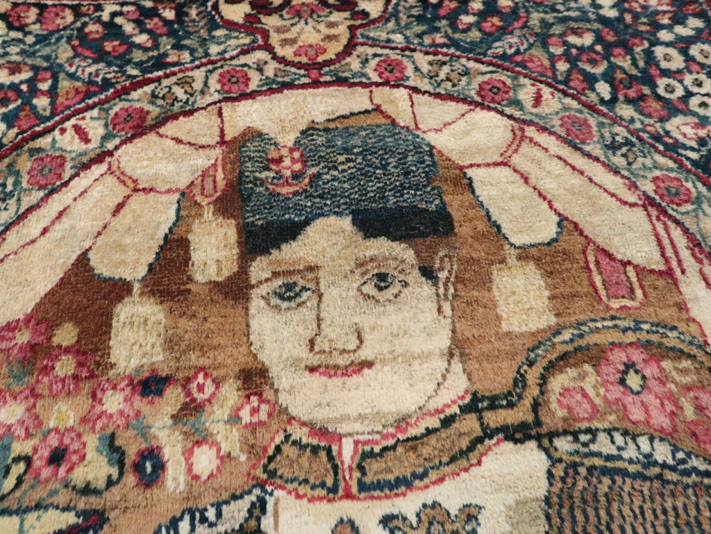 Antique Persian Lavar Kerman Pictorial Rug, No.28243 - Gsblank