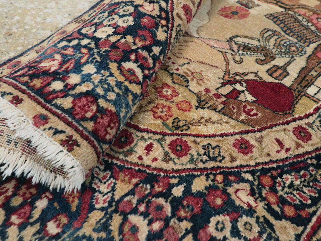 Antique Persian Lavar Kerman Pictorial Rug, No.28243 - Gsblank