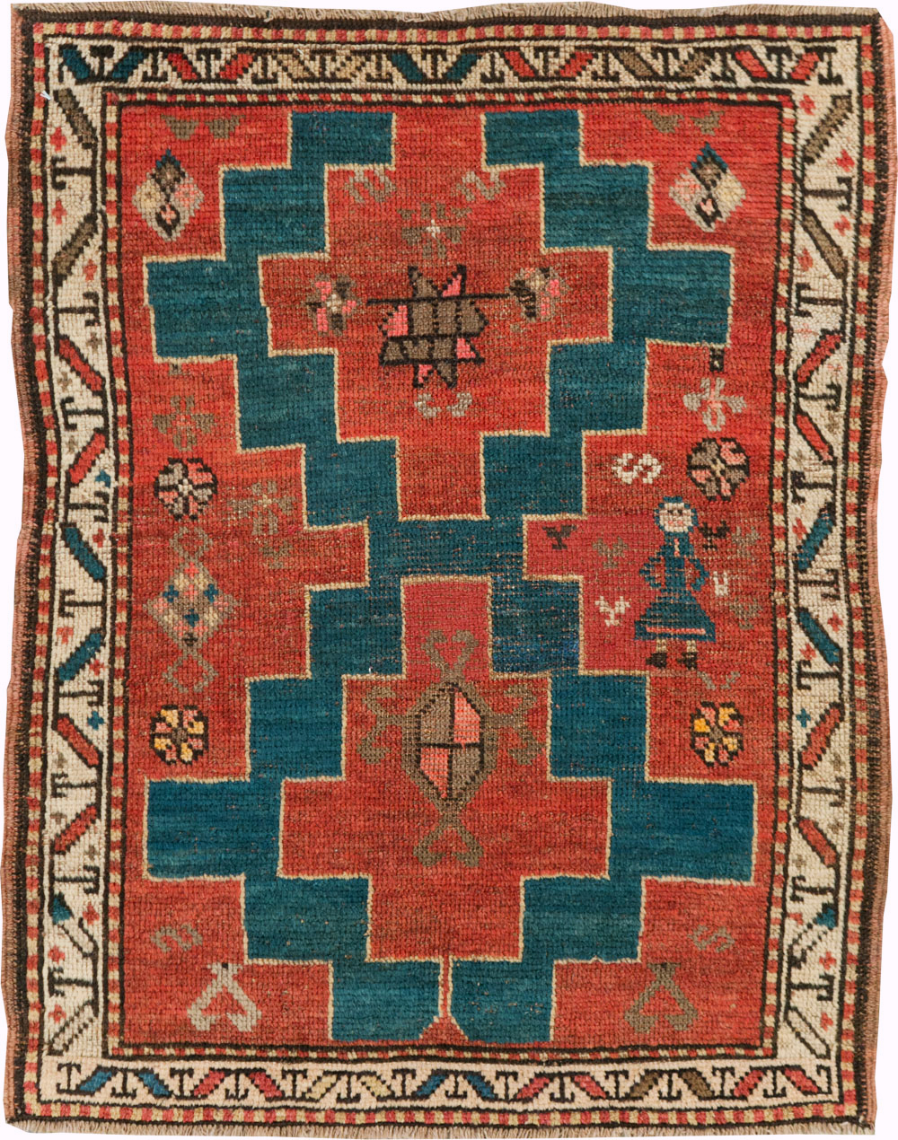 Antique Persian Kurdish Throw Rug, No.28246 - Gsblank