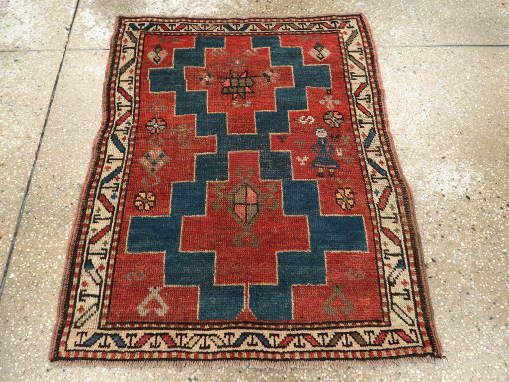 Antique Persian Kurdish Throw Rug, No.28246 - Gsblank