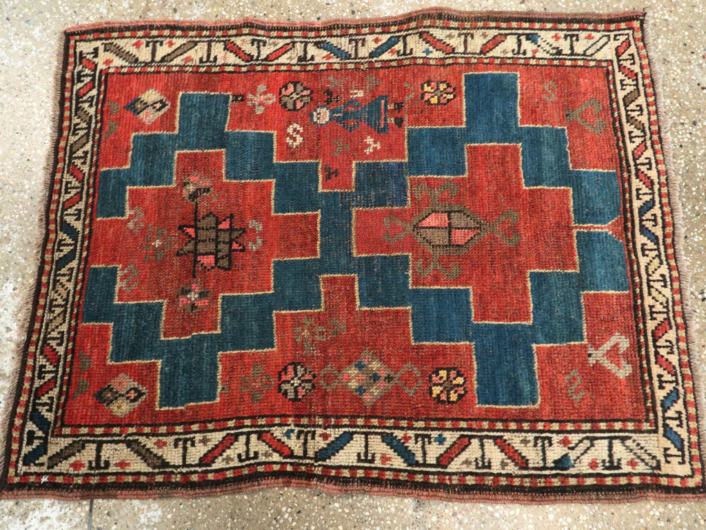 Antique Persian Kurdish Throw Rug, No.28246 - Gsblank