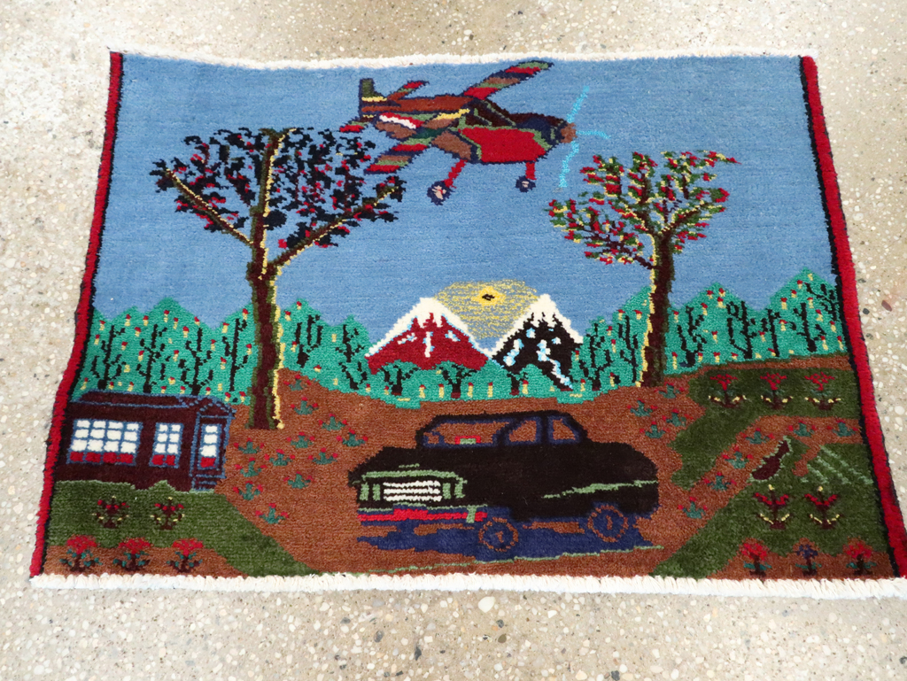 Vintage Persian Hamadan Pictorial Rug, No.28264 - Gsblank