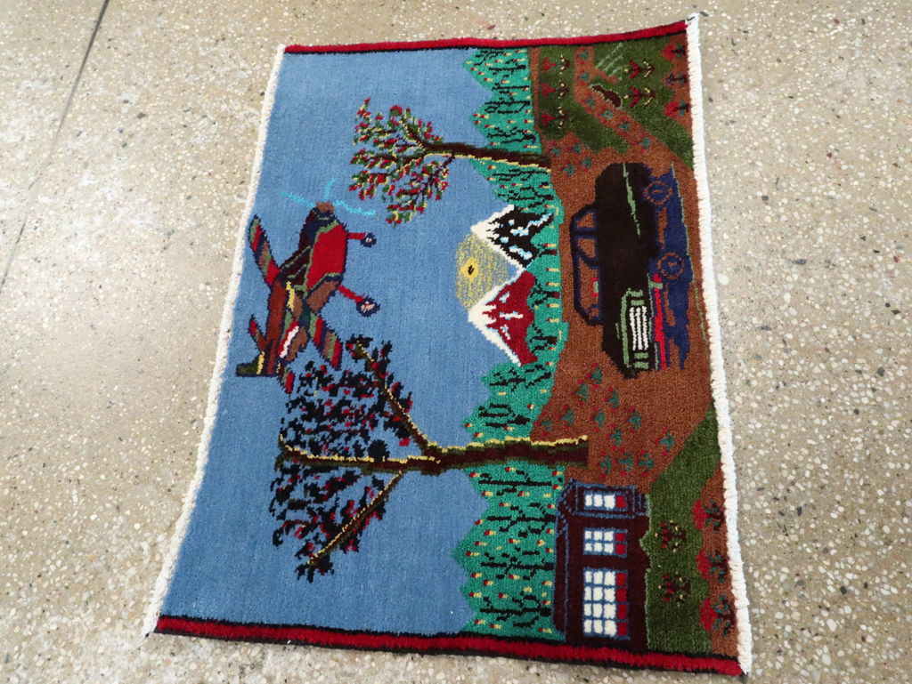 Vintage Persian Hamadan Pictorial Rug, No.28264 - Gsblank