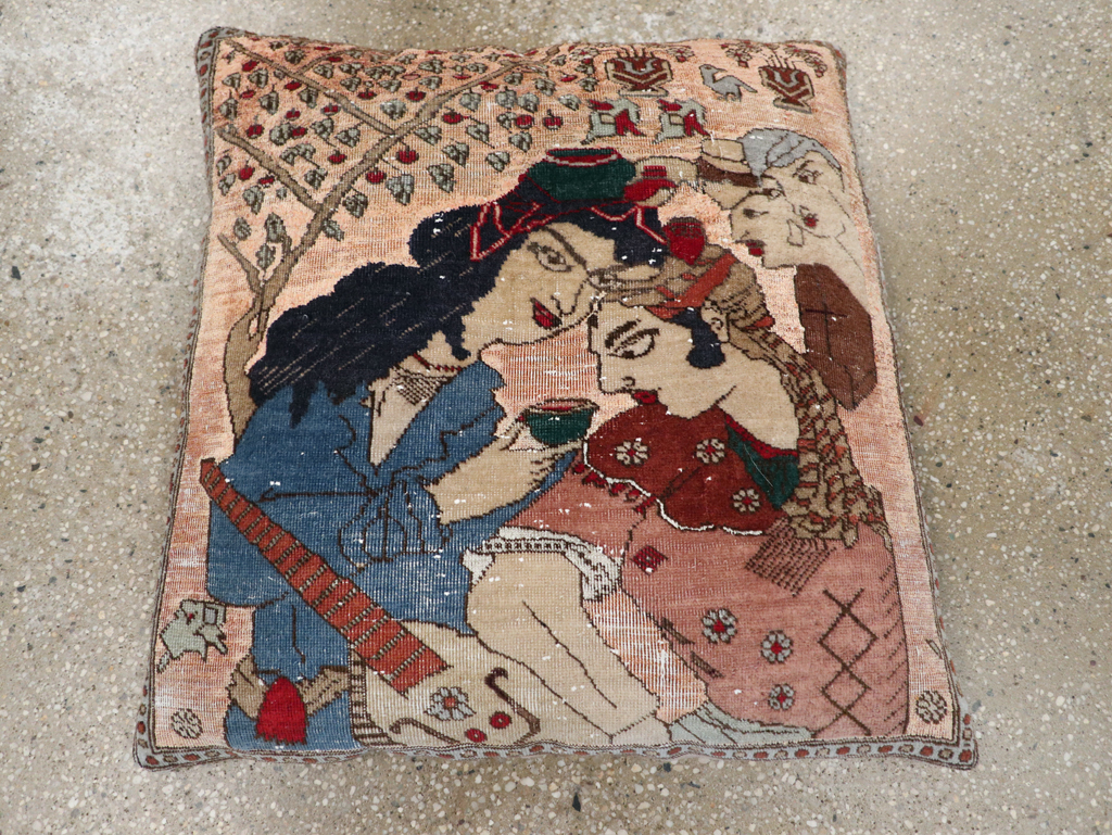 Antique Persian Tabriz Pictorial Pillow, No.28265 - Gsblank