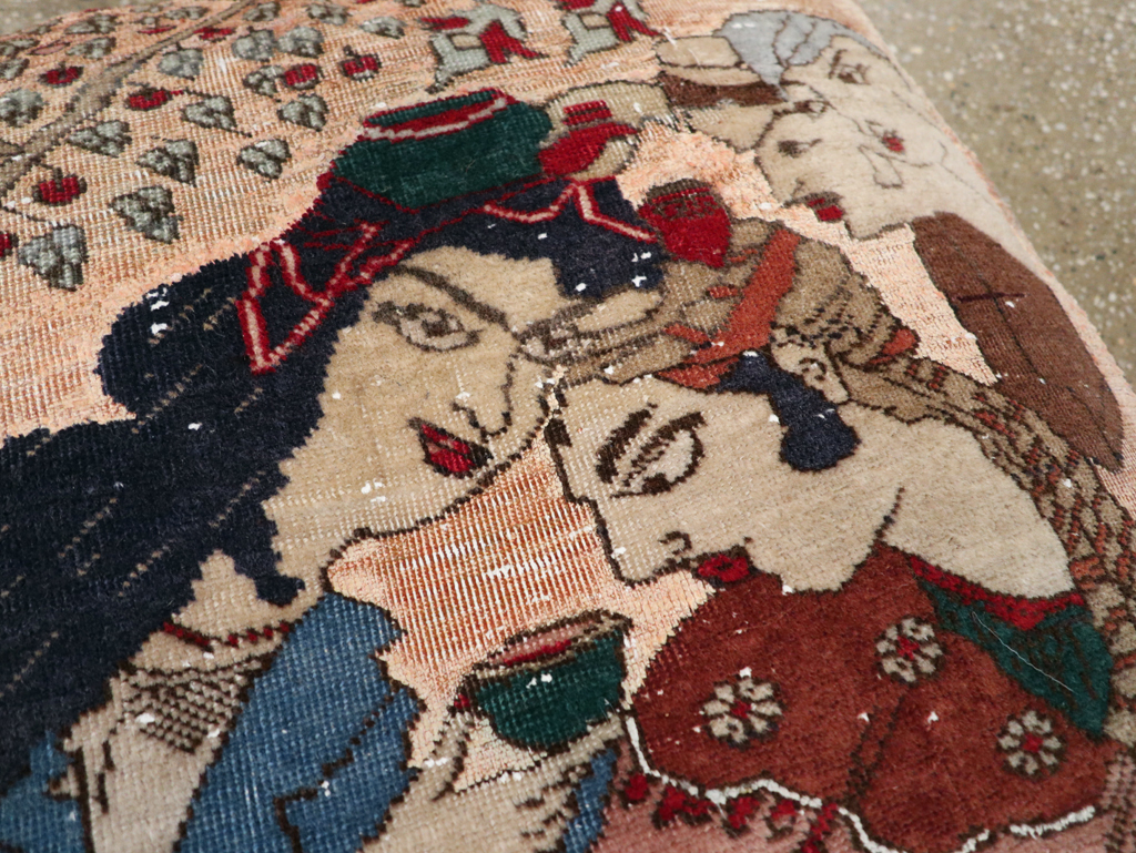 Antique Persian Tabriz Pictorial Pillow, No.28265 - Gsblank