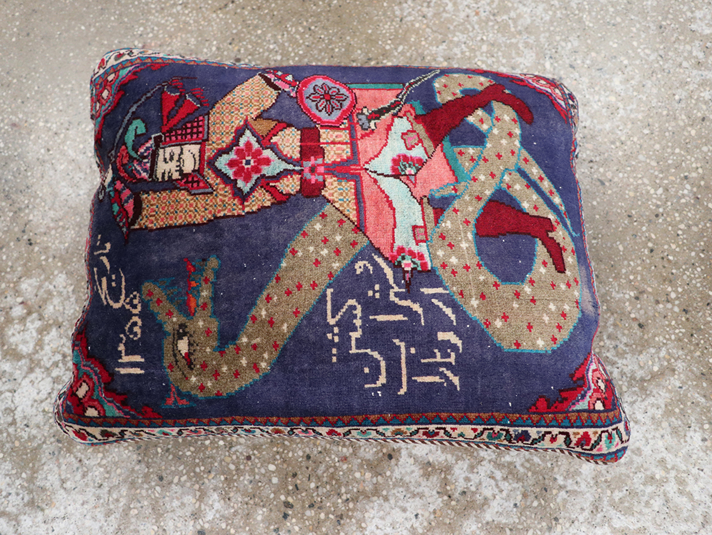 Vintage Persian Hamadan Pictorial Pillow, No.28292 - Gsblank