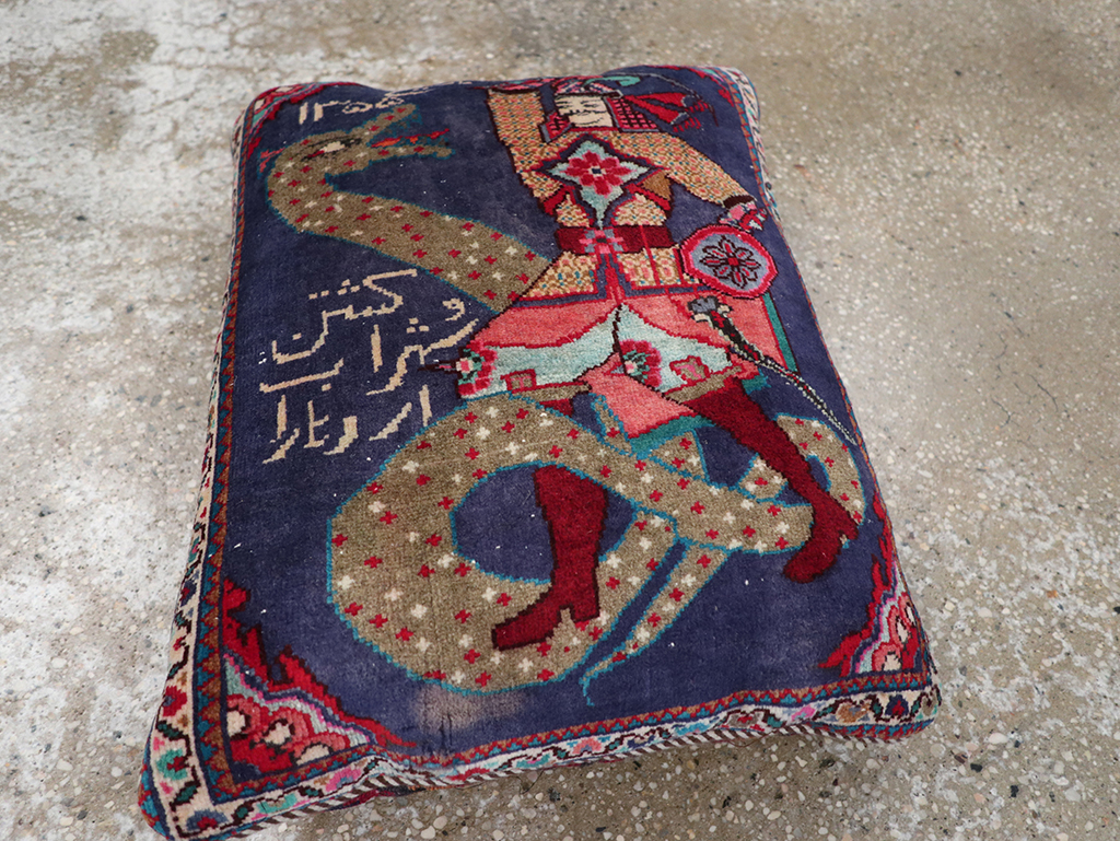 Vintage Persian Hamadan Pictorial Pillow, No.28292 - Gsblank