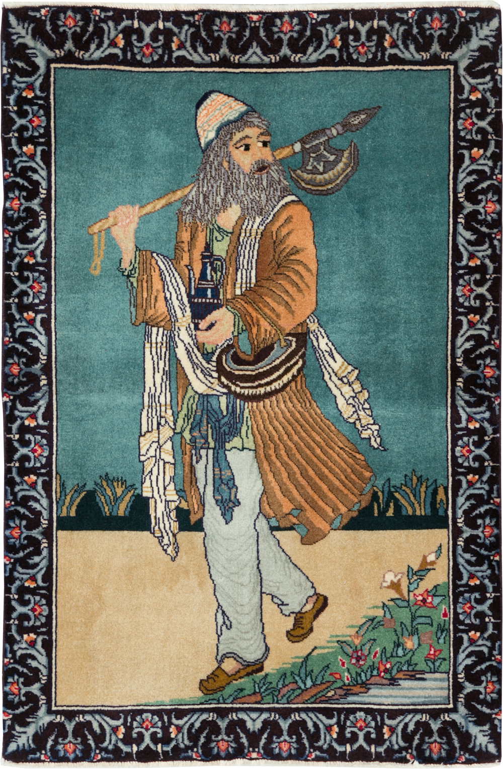 Vintage Persian Tabriz Pictorial Rug, No.28319 - Gsblank
