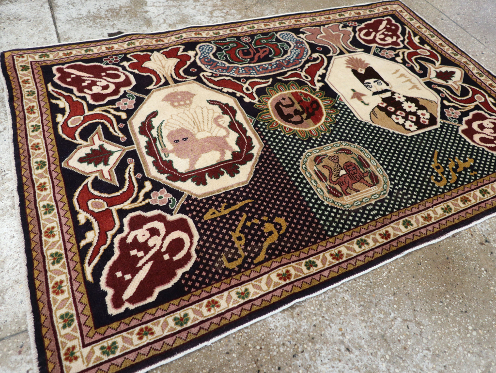 Vintage Persian Tabriz Pictorial Rug, No.28320 - Gsblank