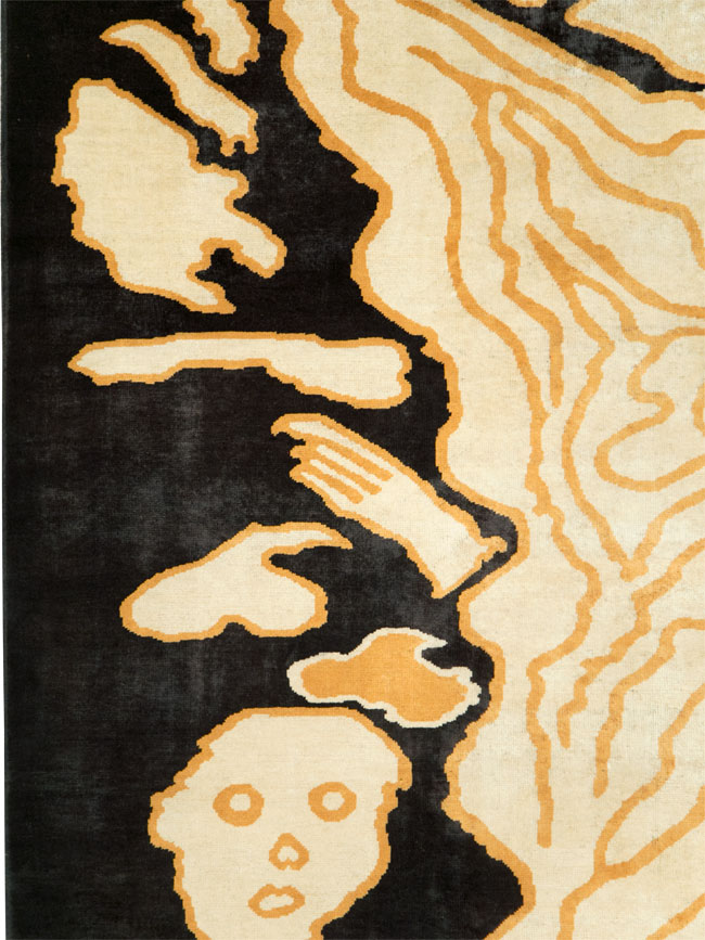 Tibetan Inspired Modern Buddhist Tantric Skeleton Ritual Rug, No.28350 - Gsblank