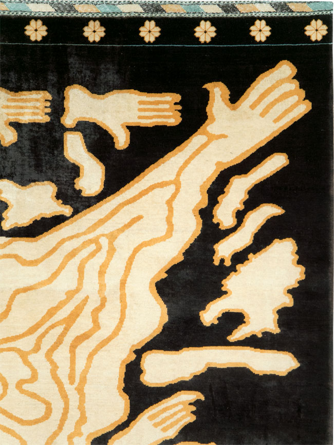 Tibetan Inspired Modern Buddhist Tantric Skeleton Ritual Rug, No.28350 - Gsblank