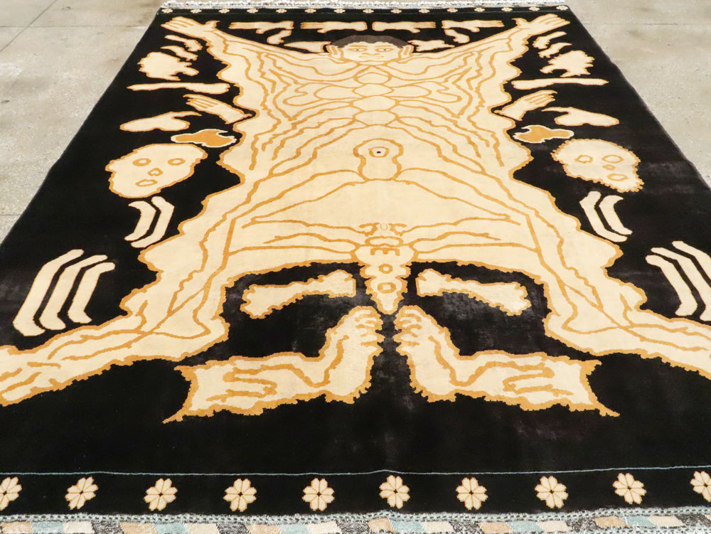 Tibetan Inspired Modern Buddhist Tantric Skeleton Ritual Rug, No.28350 - Gsblank