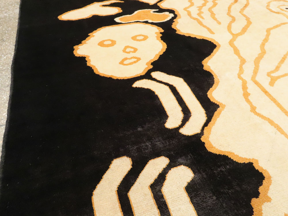 Tibetan Inspired Modern Buddhist Tantric Skeleton Ritual Rug, No.28350 - Gsblank