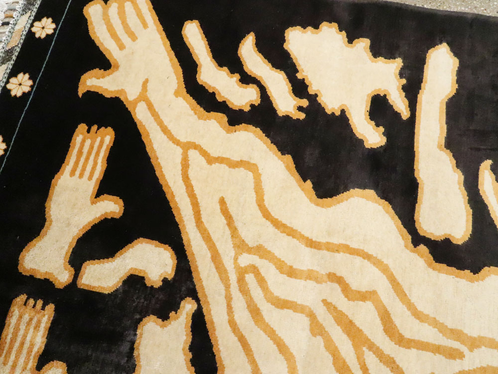 Tibetan Inspired Modern Buddhist Tantric Skeleton Ritual Rug, No.28350 - Gsblank